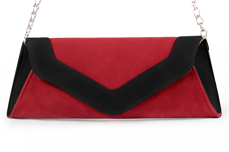 Cardinal red and matt black women's dress clutch, for weddings, ceremonies, cocktails and parties. Profile view - Florence KOOIJMAN